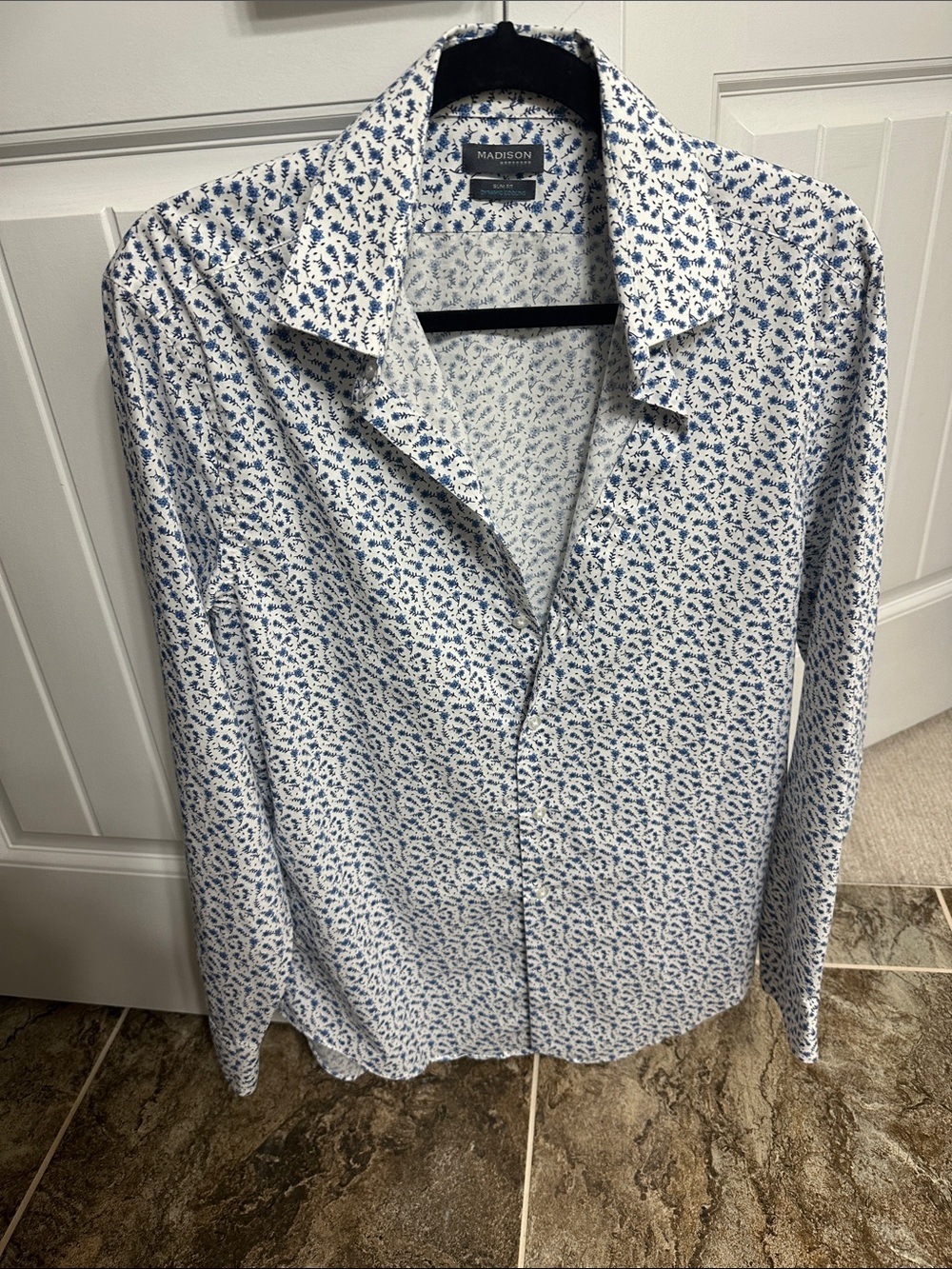 Madison Men's White Button-Down Shirt with Blue Floral Print